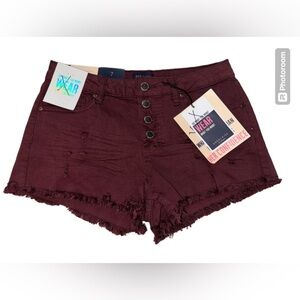 Angel Kiss Denim Collection Womens Size 7 Burgundy High Rise Distressed Frayed